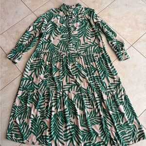 H&M Green Leaf Pattern Long Sleeve Dress